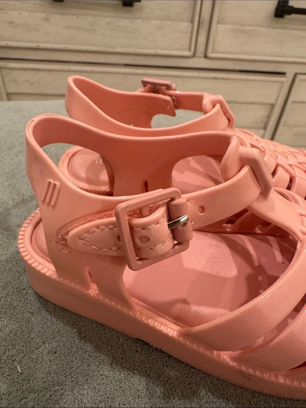 Mini Melissa Coral Pink Jelly Sandals with Woven Cage